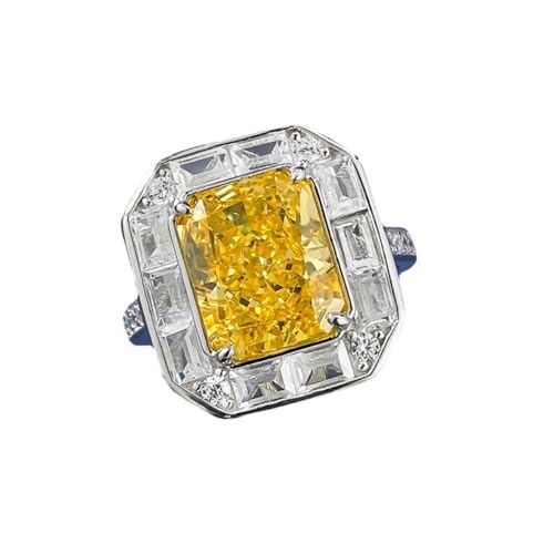 YILDEX Mode S925 Sterling Silber Ringe Quadratischer Eisschnitt 8 * 10 Diamantringe Mit Hohem Kohlenstoffgehalt, Gelb, 5 von YILDEX
