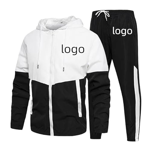 YILDEX Personalisierte Ihr Logo Herren Trainingsanzug 2 Stück Sport Set Jogging und Hoodies Benutzerdefinierte Langarm Mantel Reißverschluss Bis Patchwork Kleidung Black,X-Large von YILDEX