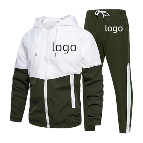 YILDEX Personalisierte Ihr Logo Herren Trainingsanzug 2 Stück Sport Set Jogging und Hoodies Benutzerdefinierte Langarm Mantel Reißverschluss Bis Patchwork Kleidung Green,Medium von YILDEX