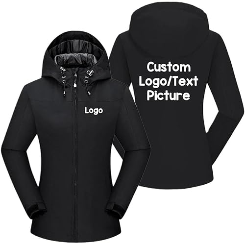 YILDEX Personalisierte Logo Damen Jacke DIY Reißverschluss Mantel Winddicht Wasserdicht Sportbekleidung Benutzerdefinierte Outdoor Frühling Jacken Black,Medium von YILDEX