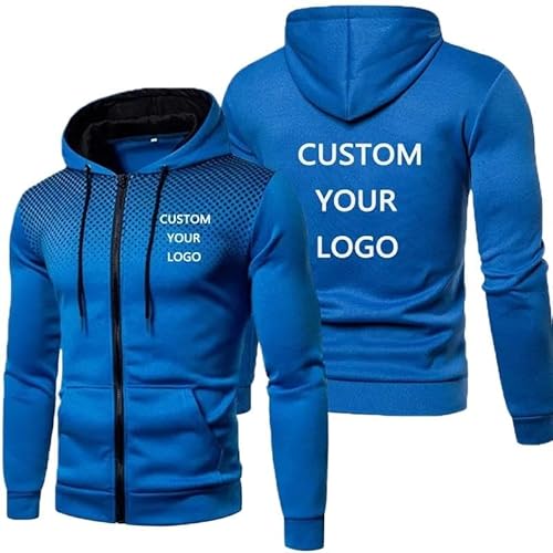 YILDEX Personalisierte Logo Herren Hoodies Jacke Frühling Langarm Benutzerdefinierte Casual Sport Reißverschluss Outdoor Tops Mantel Blue,X-Large von YILDEX