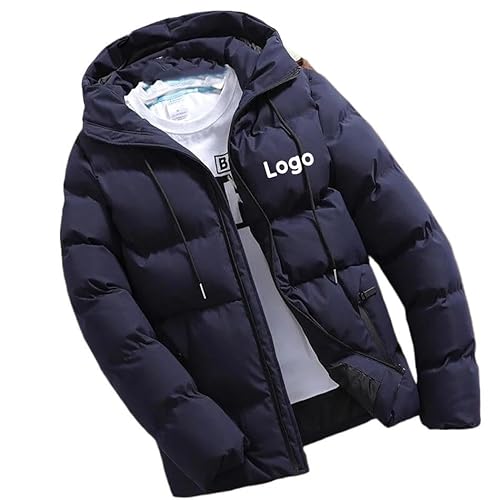 YILDEX Personalisierte Logo Winter Warm Dick Herren Jacke Casual Parkas Hoodie Baumwolle Benutzerdefinierte DIY-Reißverschluss Mode Mantel Navy Blue,X-Large von YILDEX