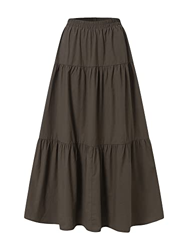 Damen Sommer Baumwolle Leinen Boho Lange Maxi-Röcke Elastische Taille Plissee A-Linie Flowy Swing Gestuftes Strandkleid Übergröße, braun, M Damen Sommer Baumwolle Leinen Boho Lange Maxi-Röcke Elastische Taille Plissee A-Linie Flowy Swing Gestuftes Strandkleid Übergröße, braun, M von YILEEGOO