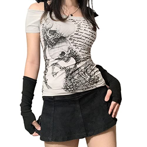 Damen Y2k 90er Jahre Portrait Print Crop Top ärmellos Gesicht Grafik Tie Dye Tank Top E Girl Ästhetisches T-Shirt Streetwear, E2-Schädel Weiß, Small Damen Y2k 90er Jahre Portrait Print Crop Top ärmellos Gesicht Grafik Tie Dye Tank Top E Girl Ästhetisches T-Shirt Streetwear, E2-Schädel Weiß, Small von YILEEGOO