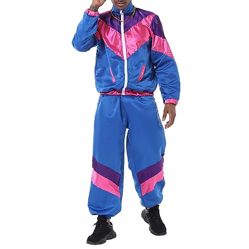 YILEEGOO 80er Jahre Muschelanzug Kostüm Jacke & Hose Trainingsanzug für Herren Damen 1980er Disco Verkleidung 1980er Jahre Dress Up 80er 90er Jahre Kostüm Outfit für Karneval Party, Dunkelblaue Männer von YILEEGOO