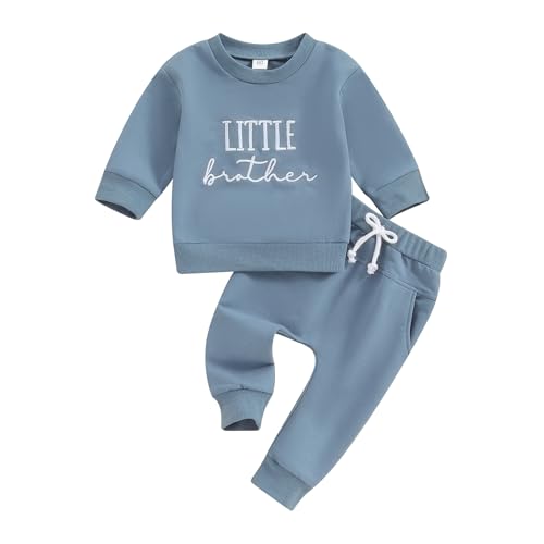 YILEEGOO Big Brother Little Brother Passende Outfits Kleinkind Baby Junge Rundhalsausschnitt Sweatshirt mit elastischer Taille Sweatpants 2-teiliges Kleidungsset, Little Brother, 3-6 Months von YILEEGOO