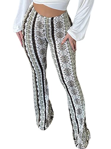 YILEEGOO Boho Flare Pants Damen High Waist Wide Leg Hose Lange Palazzo Bell Bottoms, weiß, L YILEEGOO Boho Flare Pants Damen High Waist Wide Leg Hose Lange Palazzo Bell Bottoms, weiß, L von YILEEGOO