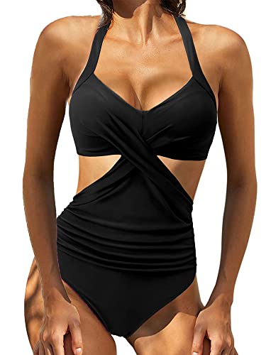 YILEEGOO Damen-Badeanzug, einteilig, Push-Up-Badeanzug, hohe Taille, Cutout, Monokini, Bademode, Schwarz #2, L von YILEEGOO