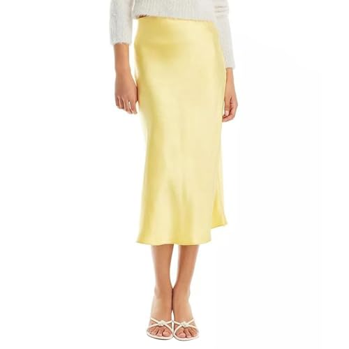 YILEEGOO Damen Casual Satin Langer Rock Midi Röcke Hohe Taille Seidiger Rock A-Linie Rock Casual Elegant A-Linie Rock, gelb, L von YILEEGOO