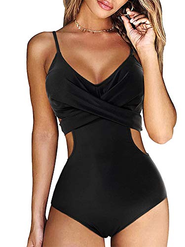 YILEEGOO Damen-Badeanzug, einteilig, Push-Up-Badeanzug, hohe Taille, Cutout, Monokini, Bademode, Schwarz , XL von YILEEGOO