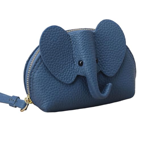 YILEEGOO Damen-Münzgeldbörse, tragbar, Reißverschluss, Elefant, Schlüsseltasche für Lippenstift-Kopfhörer, blau, 12cmx8cm von YILEEGOO