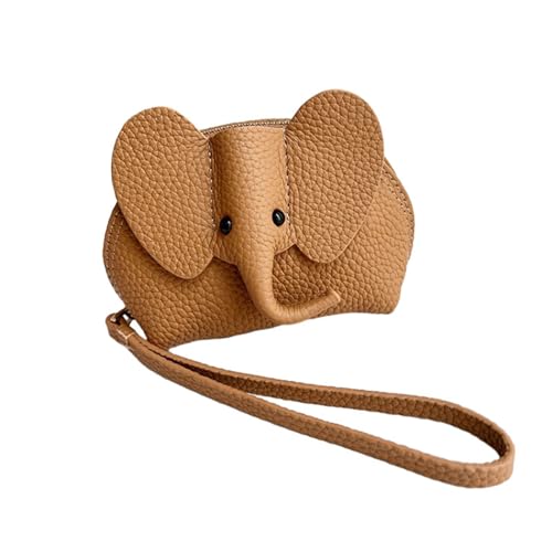 YILEEGOO Damen-Münzgeldbörse, tragbar, Reißverschluss, Elefant, Schlüsseltasche für Lippenstift-Kopfhörer, khaki, 12cmx8cm von YILEEGOO