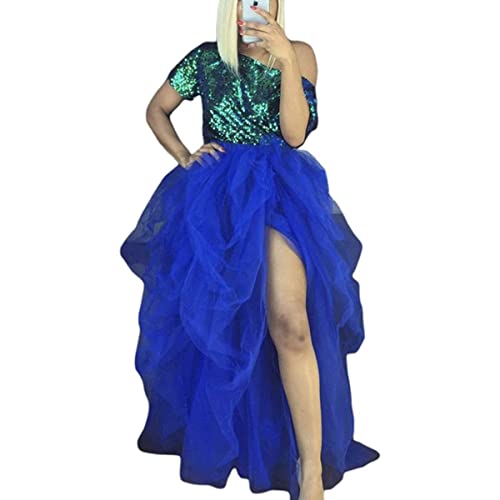 YILEEGOO Damen Tüll Tutu Lange Röcke Hochzeit Party Cocktail Abschlussball Bandage Mesh Kleid Overlay Langer Brautrock, A-Blau, Einheitsgröße von YILEEGOO