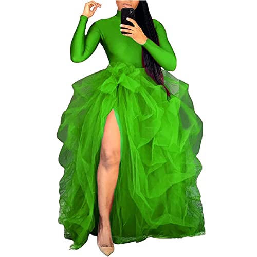 YILEEGOO Damen Tüll Tutu Lange Röcke Hochzeit Party Cocktail Prom Bandage Mesh Kleid Overskirt Overlay Langer Brautrock, A-Grün 1, Einheitsgröße von YILEEGOO