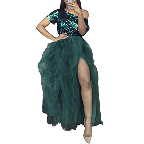 YILEEGOO Damen Tüll Tutu Lange Röcke Hochzeit Party Cocktail Prom Bandage Mesh Kleid Overskirt Overlay Langer Brautrock, A-dark green, Einheitsgröße von YILEEGOO