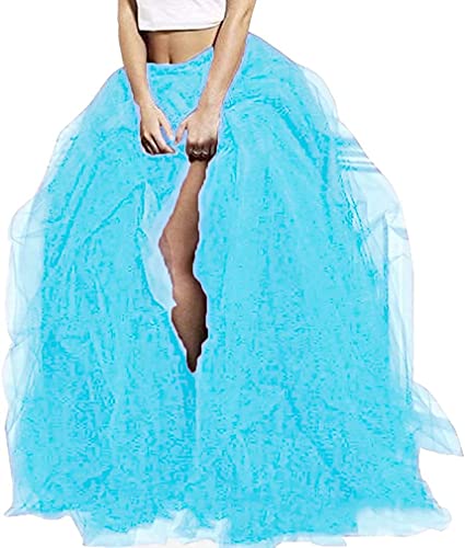 YILEEGOO Damen Tüll Tutu Lange Röcke Hochzeit Party Cocktail Prom Bandage Mesh Kleid Overskirt Overlay Langer Brautrock, A-light blue, Einheitsgröße von YILEEGOO