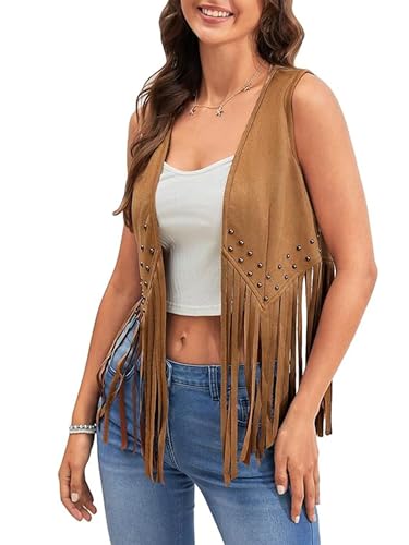 YILEEGOO Damen-Weste, ärmellos, vorne offen, genietet, Quasten, Outwear-Weste für Freizeit, Straße, Kamel, S, Z158782-camel, XXL YILEEGOO Damen-Weste, ärmellos, vorne offen, genietet, Quasten, Outwear-Weste für Freizeit, Straße, Kamel, S, Z158782-camel, XXL von YILEEGOO