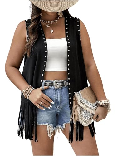 YILEEGOO Damen-Weste, ärmellos, vorne offen, genietet, Quasten, Outwear-Weste für Freizeit, Straße, Kamel, S, Z173593, Schwarz, XL YILEEGOO Damen-Weste, ärmellos, vorne offen, genietet, Quasten, Outwear-Weste für Freizeit, Straße, Kamel, S, Z173593, Schwarz, XL von YILEEGOO