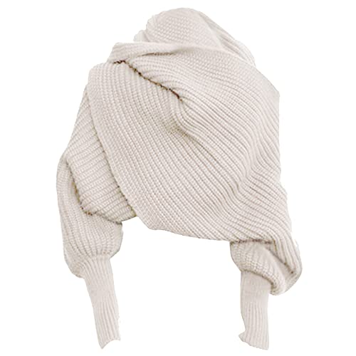 YILEEGOO Frauen Herbst Winter Schal Wrap Pullover Tops Strickschal Decken Schal mit Ärmeln, beige, One size von YILEEGOO