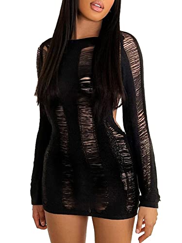 YILEEGOO Frauen Sexy Ärmellos Bodycon Strickkleid Neckholder Rückenfrei V Ausschnitt Kurz Tank Kleid Sommer Y2K Streetwear, J-black, L von YILEEGOO