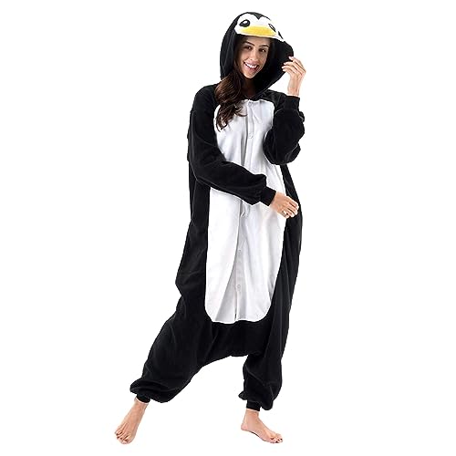 YILEEGOO Unisex Erwachsene Onesie Tier Pyjama Cartoon Kostüm Halloween Weihnachten Nachtwäsche Jumpsuit Plüsch Cosplay Pyjama Loungewear, pinguin, 42 von YILEEGOO