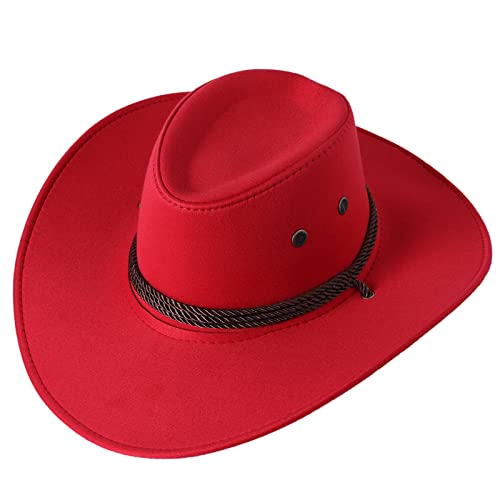 YILEEGOO Westernhut für Herren, Cowboyhut, Wildleder, verstellbar, mit breiter Krempe, Vintage-Stil, Cowboyhut für Männer und Frauen, rot, Einheitsgröße von YILEEGOO