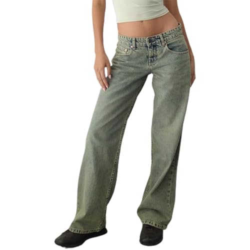 YILEEGOO Y2k Damen-Jeans mit weitem Bein, gerader Schnitt, Stretch, niedrige Taille, lockere Passform, Medium von YILEEGOO