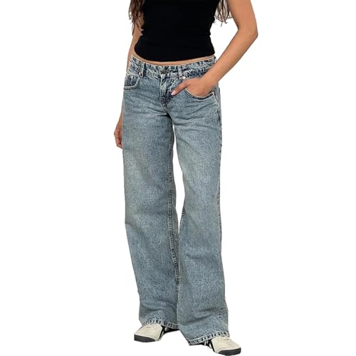 YILEEGOO Y2k Damen-Jeans mit weitem Bein, gerader Schnitt, Stretch, niedrige Taille, lockere Passform, Medium YILEEGOO Y2k Damen-Jeans mit weitem Bein, gerader Schnitt, Stretch, niedrige Taille, lockere Passform, Medium von YILEEGOO