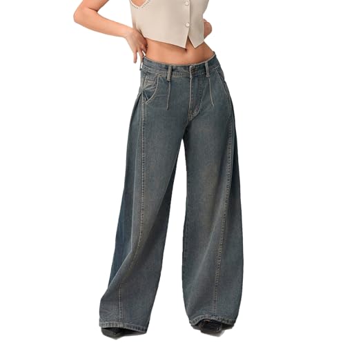YILEEGOO Y2k Damen-Jeans mit weitem Bein, gerader Schnitt, Stretch, niedrige Taille, lockere Passform, Medium von YILEEGOO
