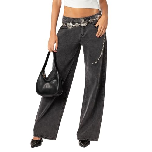 YILEEGOO Y2k Damen-Jeans mit weitem Bein, gerader Schnitt, Stretch, niedrige Taille, lockere Passform, Medium von YILEEGOO
