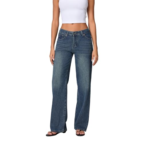 YILEEGOO Y2k Damen-Jeans mit weitem Bein, gerader Schnitt, Stretch, niedrige Taille, lockere Passform, Medium YILEEGOO Y2k Damen-Jeans mit weitem Bein, gerader Schnitt, Stretch, niedrige Taille, lockere Passform, Medium von YILEEGOO