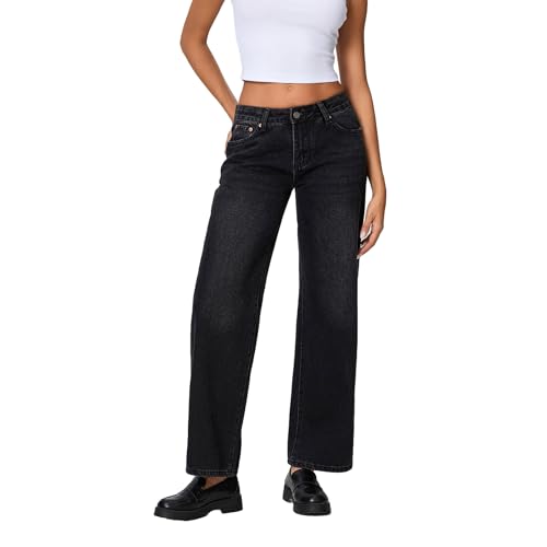 YILEEGOO Y2k Damen-Jeans mit weitem Bein, gerader Schnitt, Stretch, niedrige Taille, lockere Passform, Small YILEEGOO Y2k Damen-Jeans mit weitem Bein, gerader Schnitt, Stretch, niedrige Taille, lockere Passform, Small von YILEEGOO