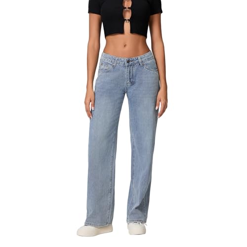 YILEEGOO Y2k Damen-Jeans mit weitem Bein, gerader Schnitt, Stretch, niedrige Taille, lockere Passform, X-Large YILEEGOO Y2k Damen-Jeans mit weitem Bein, gerader Schnitt, Stretch, niedrige Taille, lockere Passform, X-Large von YILEEGOO