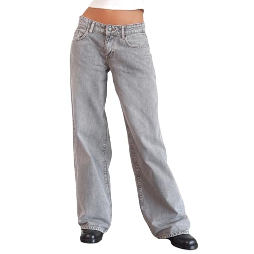 YILEEGOO Y2k Damen-Jeans mit weitem Bein, gerader Schnitt, Stretch, niedrige Taille, lockere Passform, X-Large von YILEEGOO