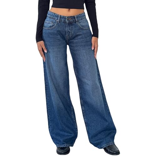 YILEEGOO Y2k Damen-Jeans mit weitem Bein, gerader Schnitt, Stretch, niedrige Taille, lockere Passform, X-Large YILEEGOO Y2k Damen-Jeans mit weitem Bein, gerader Schnitt, Stretch, niedrige Taille, lockere Passform, X-Large von YILEEGOO