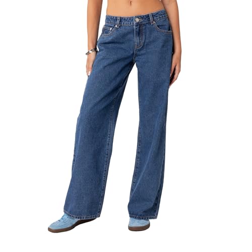 YILEEGOO Y2k Damen-Jeans mit weitem Bein, gerader Schnitt, Stretch, niedrige Taille, lockere Passform, X-Large von YILEEGOO