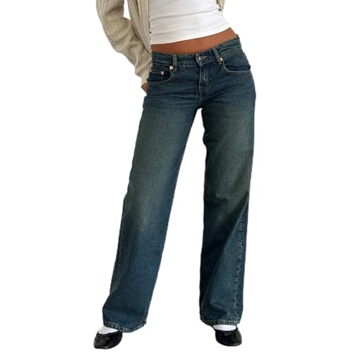 YILEEGOO Y2k Damen-Jeans mit weitem Bein, gerader Schnitt, Stretch, niedrige Taille, lockere Passform, tiefschwarz, X-Large YILEEGOO Y2k Damen-Jeans mit weitem Bein, gerader Schnitt, Stretch, niedrige Taille, lockere Passform, tiefschwarz, X-Large von YILEEGOO