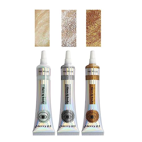 3 Farben flüssiger Lidschatten Pailletten Gesicht Glitzer Gel Selbstklebend Flüssigkeit Gold Glitzer Lippe Mehrzweck Lidschatten Fiesta Zubehör Glitzer Metallic Lidschatten Feines Glitzerpulver (3 von YILILK