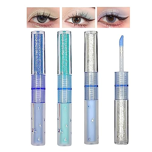 Doppelköpfiger flüssiger Glitzer-Lidschatten, matte Pailletten, Perlglanz, blau-grüner Lidschatten, hellt das Augen-Make-up auf, vergrößert die Augen, schnell trocknend, flüssiger Lidschatten (3 von YILILK