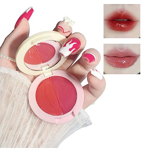 Double Jelly Lipstick Solid Lipstick Lip Glaze Mirror Water Light Glass Lip Color Can be Mixed and Matched Tomato Red Tea Color (Free Lip Brush) von YILILK