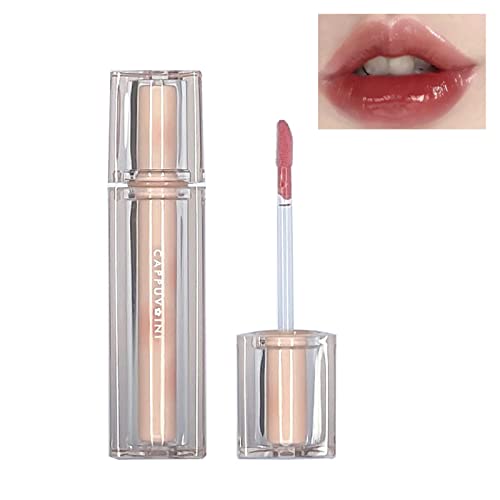 Iced Tea Mirror Lip Glaze Triangular Transparent Tube Water Gloss Lip Gloss Jelly Lip Highlight Moisturizing Long-lasting Anti-smudge Lip Makeup Guave Peach Brown Daily Makeup Stage Makeup von YILILK