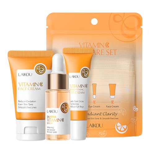 Vitamin C Hautpflege-Set, Hautpflege-Geschenkset für Teenager-Mädchen, 3-in-1-Hautpflege-Geschenkset mit Augencreme, Essenz, Creme, langanhaltende feuchtigkeitsspendende Pflege, Reisegröße, von YILILK