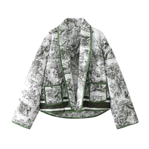 YILKOO Damen Pufferjacke mit Blumendruck Bomberjacke Oberbekleidung Warm Leicht Gesteppt Mäntel mit langen Ärmeln(Green,M) von YILKOO