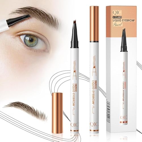 2 Stück Magischer Microblading Augenbrauenstift mit 4 Mikrogabelspitzen, Wischfester Augenbrauenfarbe, Sorgt für Natürlich Aussehende, Definierte Augenbrauen (Braun 2 Stück) von YILLTOY