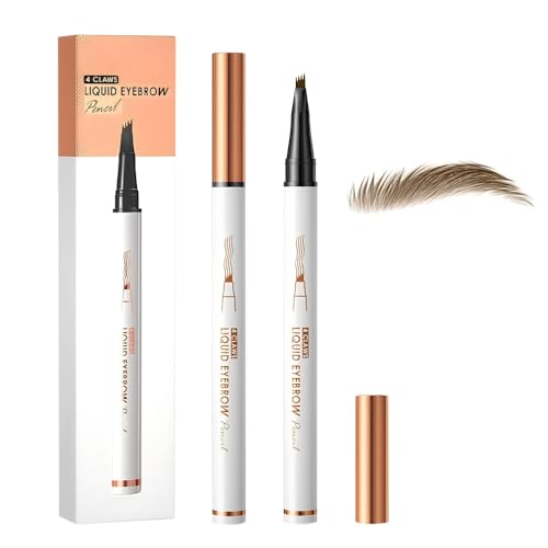 2 Stück Magischer Microblading Augenbrauenstift mit 4 Mikrogabelspitzen, Wischfester Augenbrauenfarbe, Sorgt für Natürlich Aussehende, Definierte Augenbrauen (Hellbraun 2 Stück) von YILLTOY