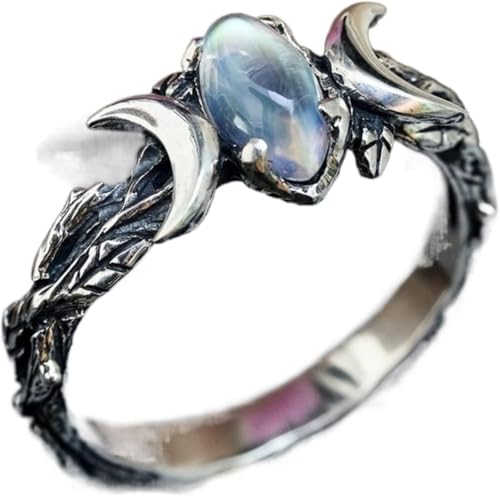 YILUOCD Dreifacher Mond Göttin Ring für Frauen Mondphase Pentagramm Amulett Versprechen RingMagie Wicca Schmuck Pagan Geschenk (17mm) von YILUOCD