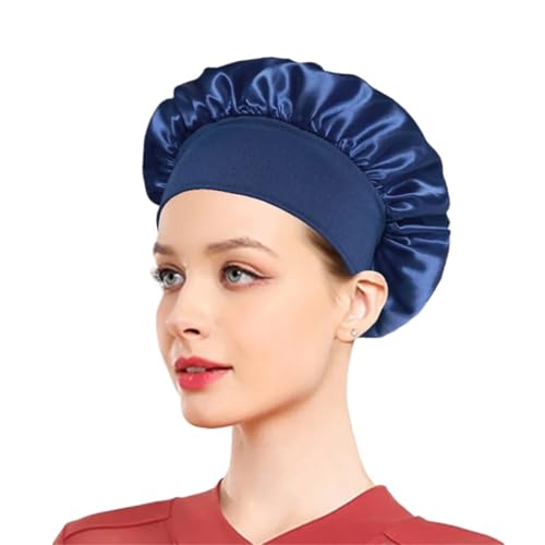 Seidenhaube FüR Frauen Damen Satin Solid Schlafmütze Nachtschlaf Haarpflege Motorhaube Schlummertrunk Seidige Duschhauben Bequeme Unisex-Kappe mit Blumenband FüR Frauen(Dark Blue) von YILWPV