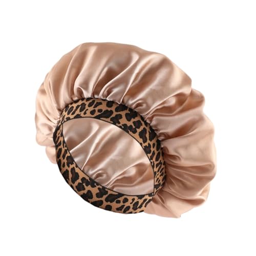 Seidenhaube FüR Frauen Satin-Schlafmütze, Nachtschlaf-Haarpflege-Mütze, Schlafmütze, beliebte Duschhaube aus Leopardenseide mit breiter Krempe FüR Frauen(Champagne) von YILWPV