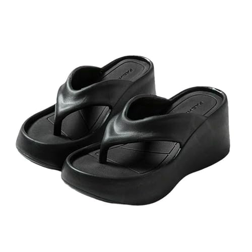 YIMAISZQ Flip Flops Damen 7cm Frauen Hohe Absätze Pantoffeln Straße Rutschen Outdoor Licht Eva Bequeme Erhöhung Schuhe-schwarz-37-38 von YIMAISZQ