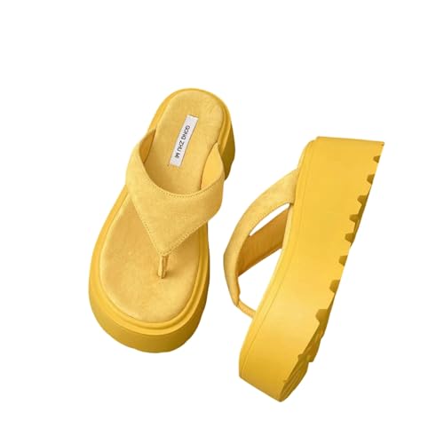 YIMAISZQ Flip Flops Damen Keil Outdoor Pantoffeln Frauen Sommer Dicke Bottom Hohe Taille Strand Freizeit Wildleder-gelb-38 YIMAISZQ Flip Flops Damen Keil Outdoor Pantoffeln Frauen Sommer Dicke Bottom Hohe Taille Strand Freizeit Wildleder-gelb-38 von YIMAISZQ